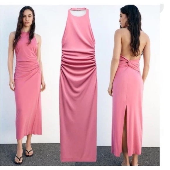 Zara Dresses & Skirts - Zara Rose Pink Halter Midi Dress | M